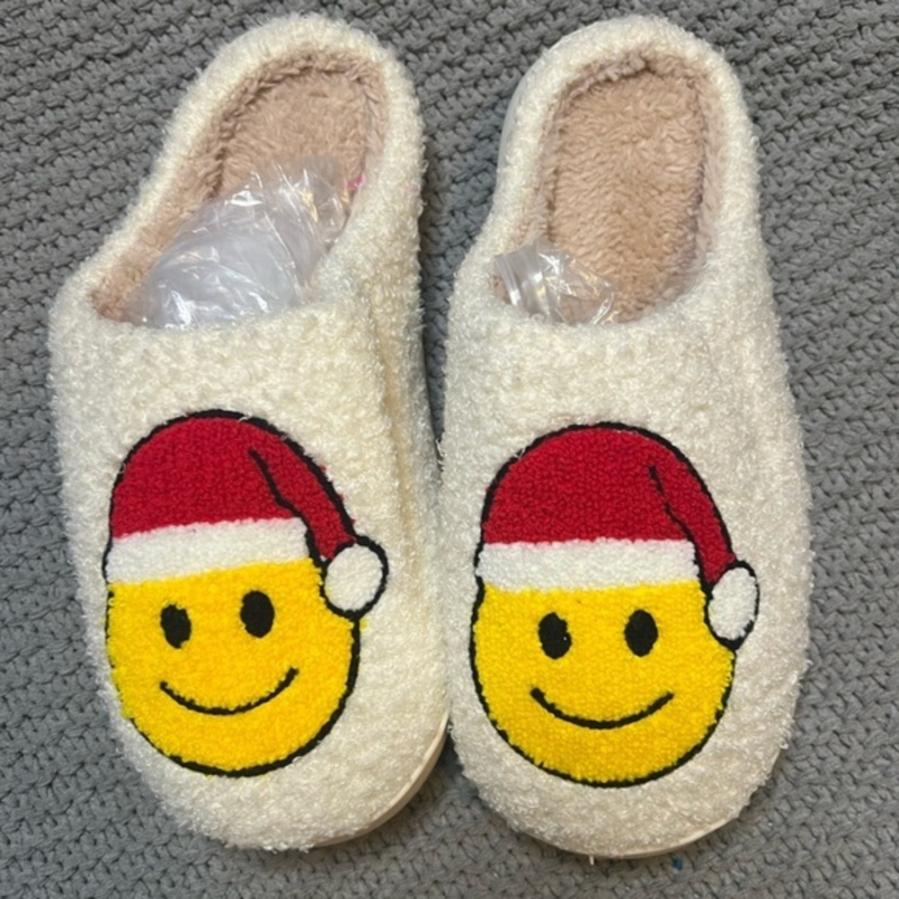 Smiley Face Santa Slippers